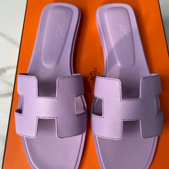 HERMES LAVENDER EPSOM LEATHER ORAN SANDALS SIZE 38